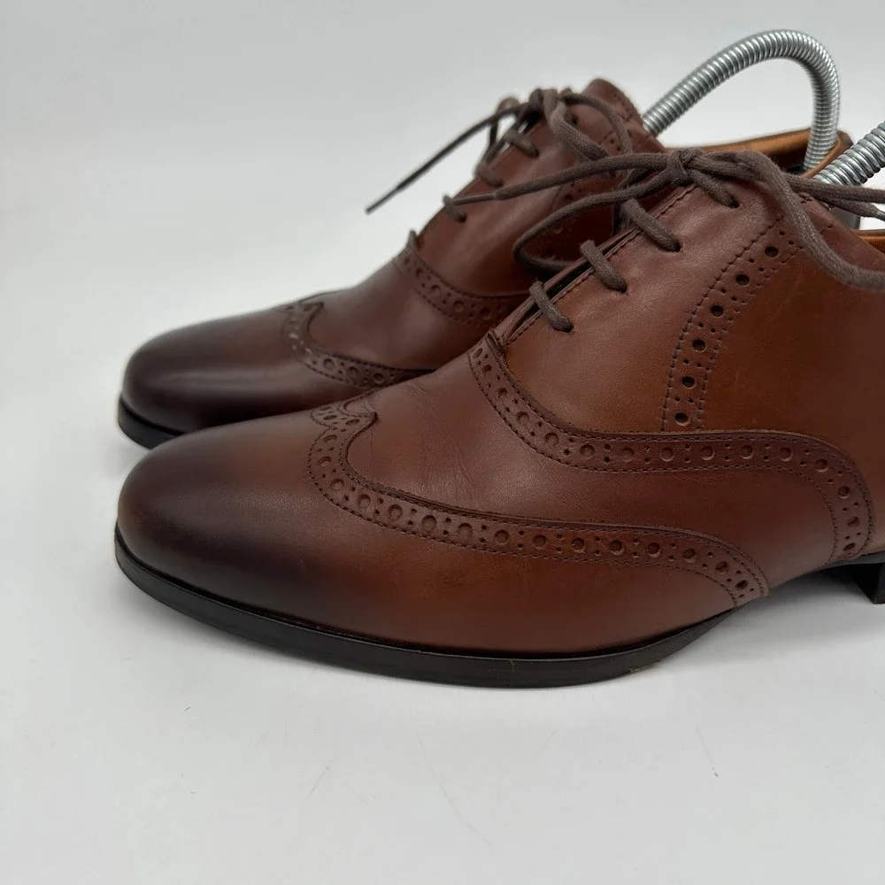 Wolf Shepherd‎ Mens Oxford Dress Shoes 8 Brown Wing Tip Lace Up Italian Leather